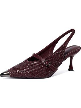 Women Pumps Stiletto Heels Metal Closed Pointed Toe Buckle Strap Shoes Burgundy
